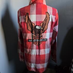 NWOT Women's Harley-Davidson Red, White, & Orange Plaid Size M